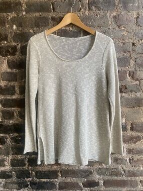 Women's Light Gray Linen Scoop Neck Long Sleeve Knit Top